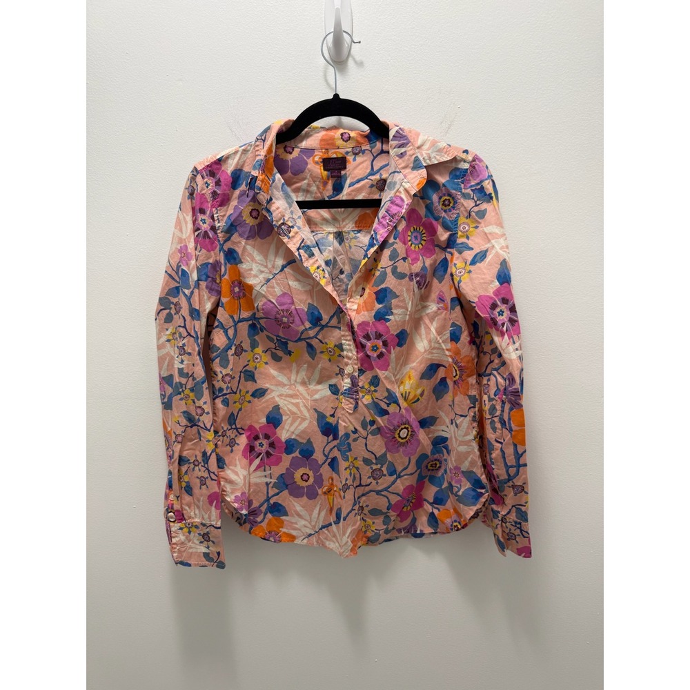 J.Crew Liberty Fabric Floral Button Down Shirt Pink Orange Blue Womens 4